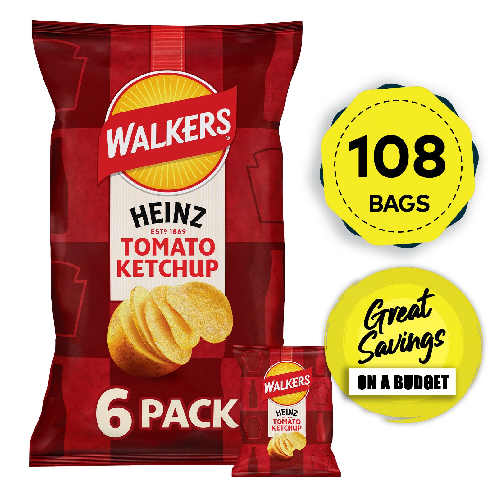 Walkers Crisps Heinz Tomato Ketchup Multipack Snacks 108 x 25g - Image 1