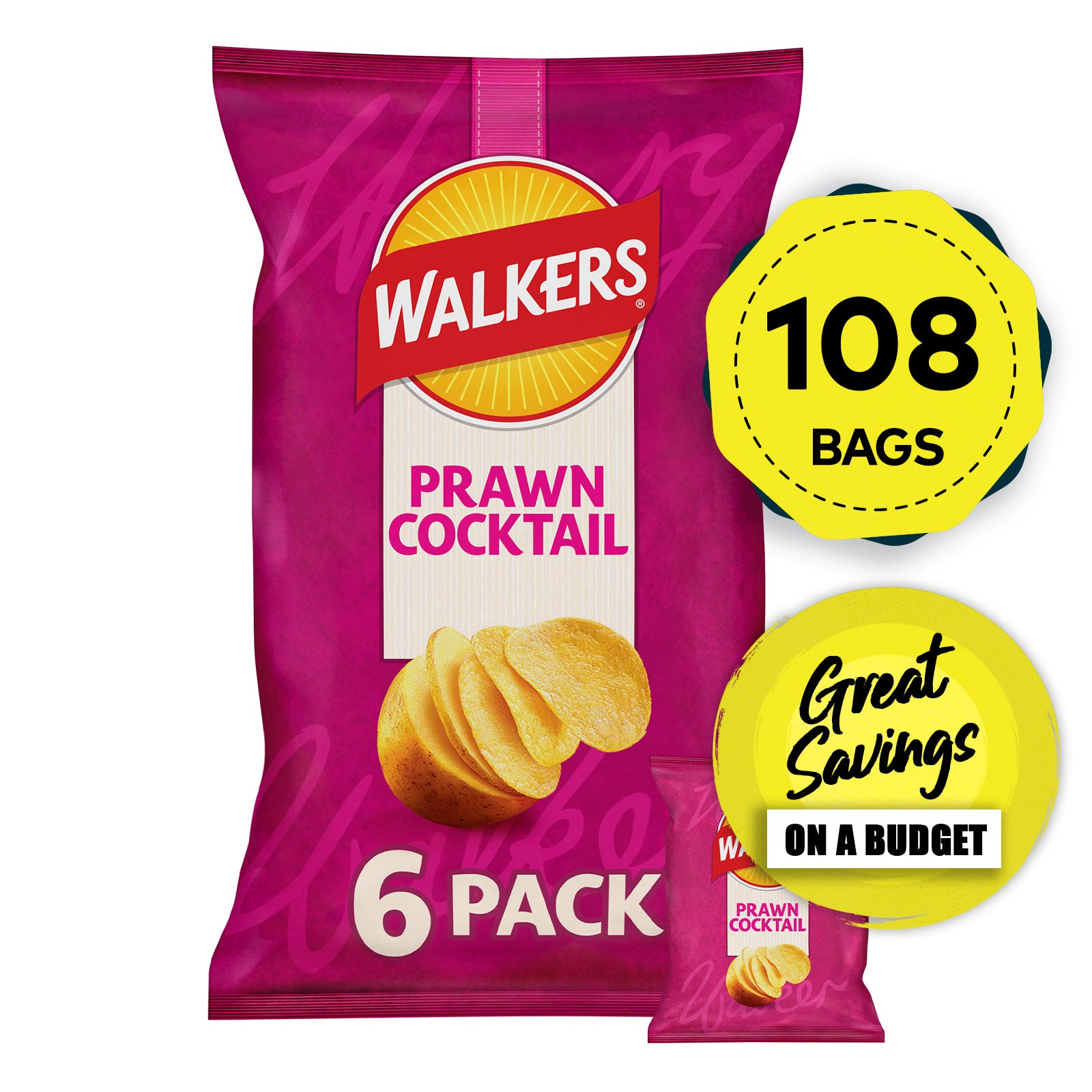 Walkers Crisps Prawn Cocktail Multipack Snacks 108 x 25g - Image 1