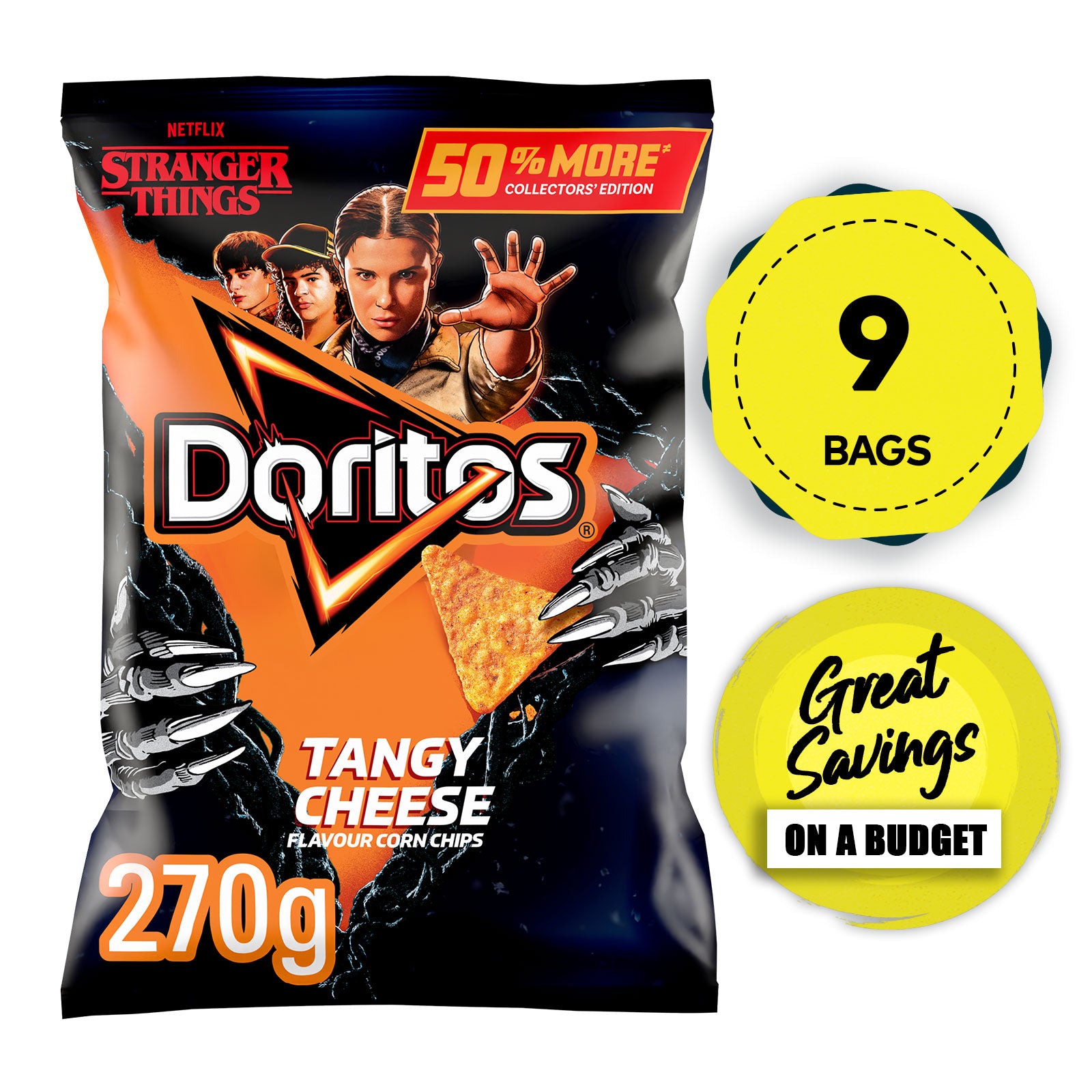 Doritos Tortilla Stranger Things Tangy Cheese Limited Edition Crisps 9 x 270g - Image 1