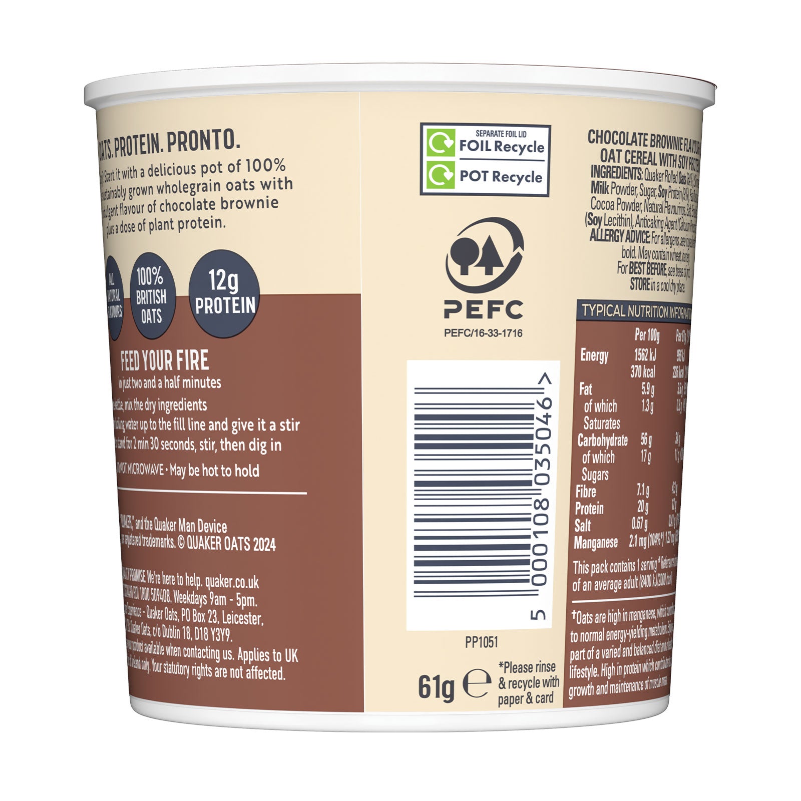 Quaker Oats High Protein Chocolate Brownie Porridge Pot 6 x 61g - Image 4