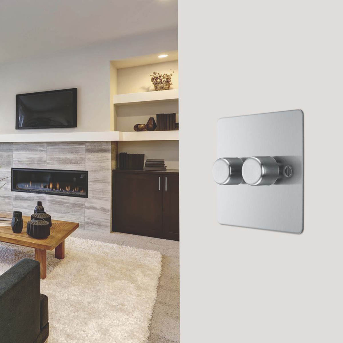 LAP LED Dimmer Wall Switch 2-Gang 2-Way Brushed Steel Colour-Matched Inserts - Image 6