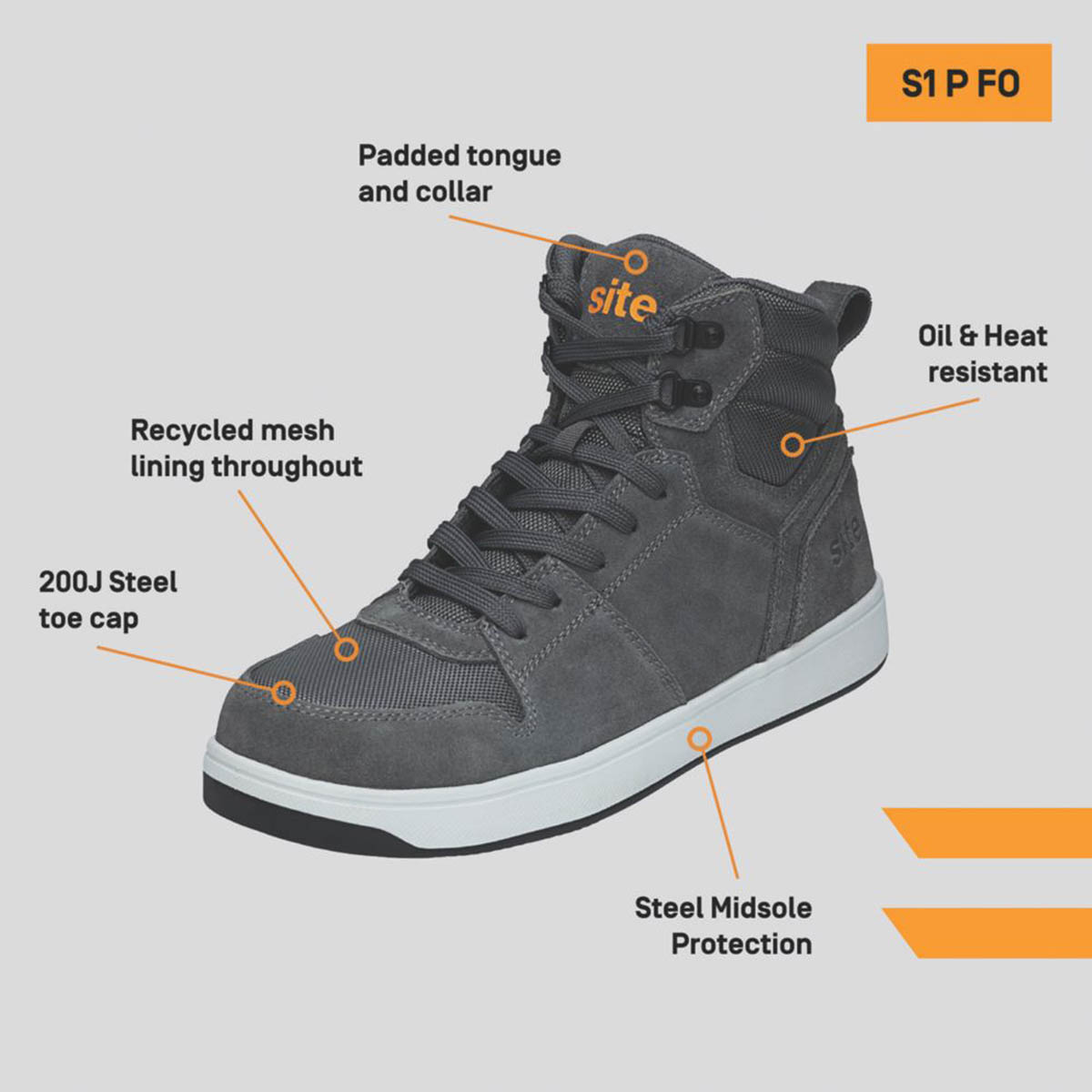 Mens Safety Trainer Boots Grey Steel Toe Cap Ankle Comfort Leather Size 9 - Image 3