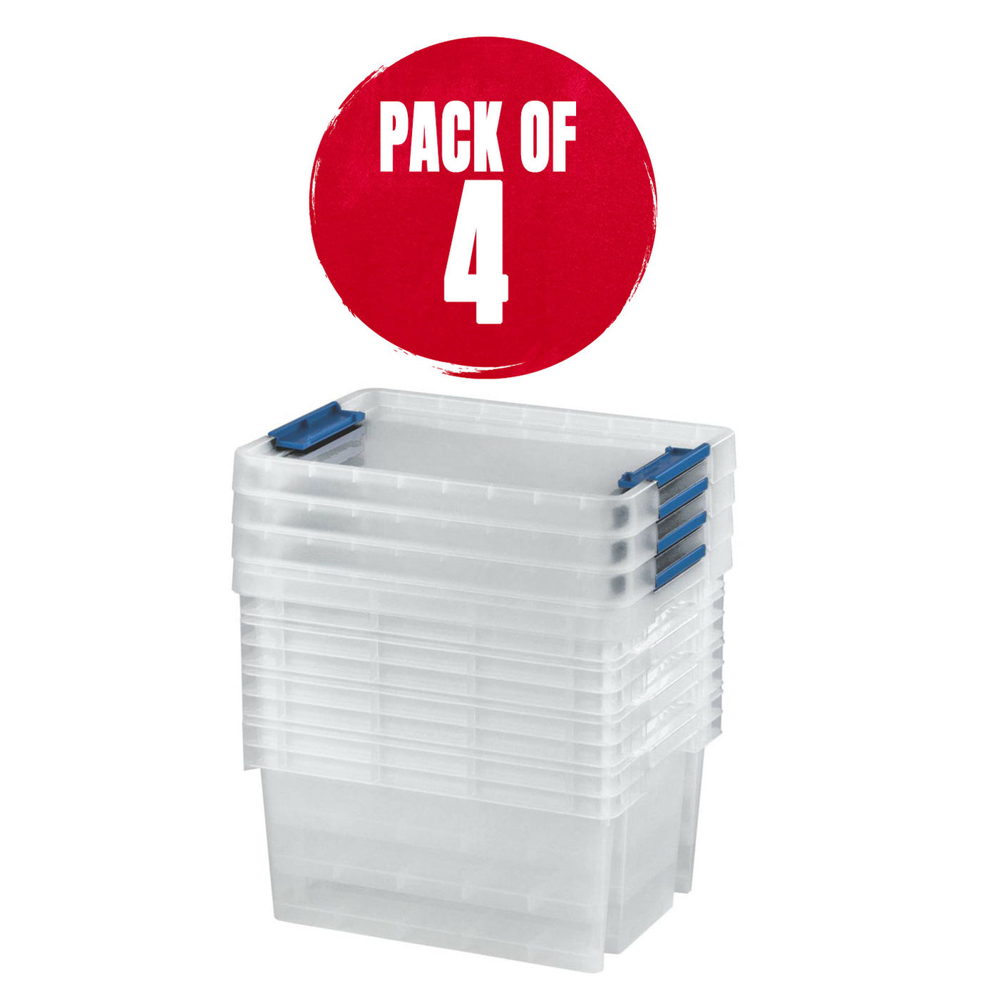 Essentials Storage Boxes Small 15Ltr Transparent Stackable Compact 4 Pack - Image 1