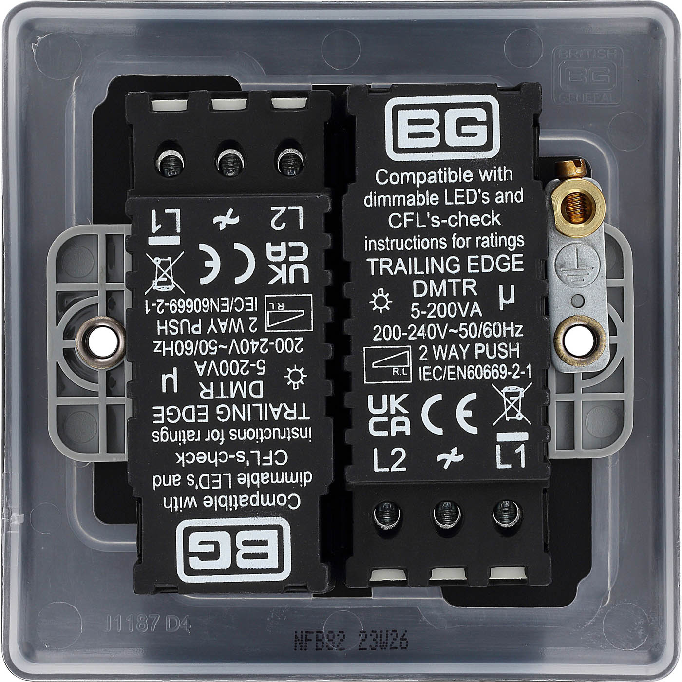 BG Double Dimmer Switch 2-Way Push On/Off Nexus Metal Matt Black Trailing Edge - Image 3