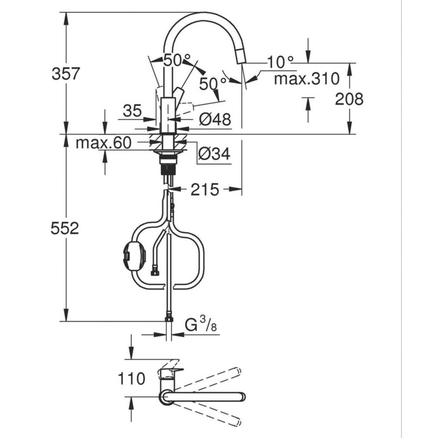 Grohe Kitchen Sink Tap Mono Mixer Matt Black Single Lever Swivel Spout Faucet - Image 3