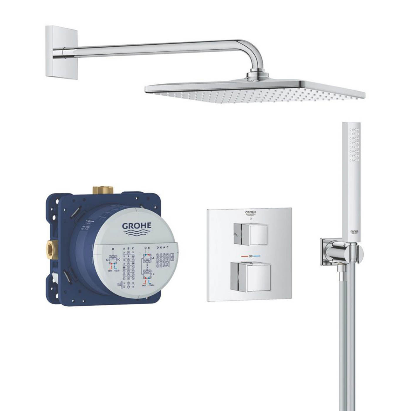 Grohe Concealed Shower Mixer System Precision 310 Cube HP Square Rear-Fed Chrome - Image 1