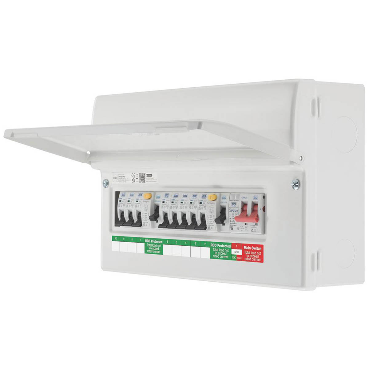 British General Main Switch Consumer Unit with SPD 9-Module 8-Way Part-Populated - Image 1