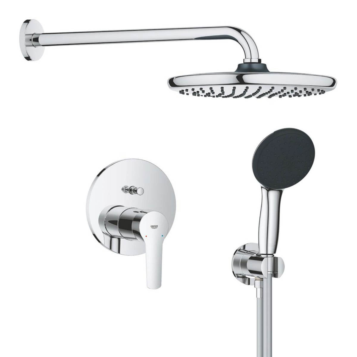Grohe Thermostatic Shower Mixer System Chrome Concealed Twin Round Head Modern - Image 1