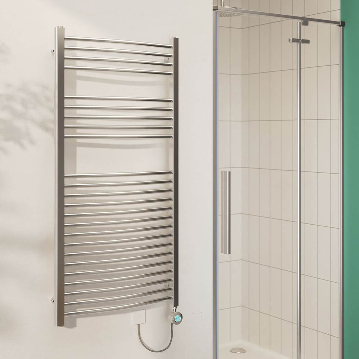 Flomasta Electric Towel Radiator Chrome Curved 1200mm x 600mm 1364BTU - Image 2