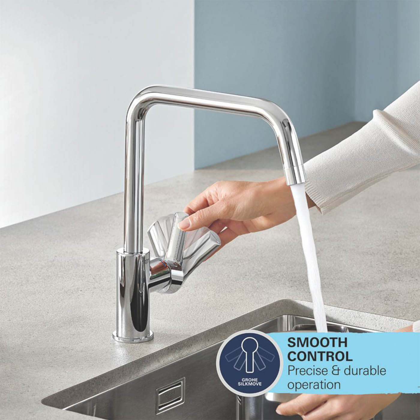 Grohe Kitchen Tap Mono Mixer Chrome Single Lever Swivel Spout Modern Faucet - Image 4