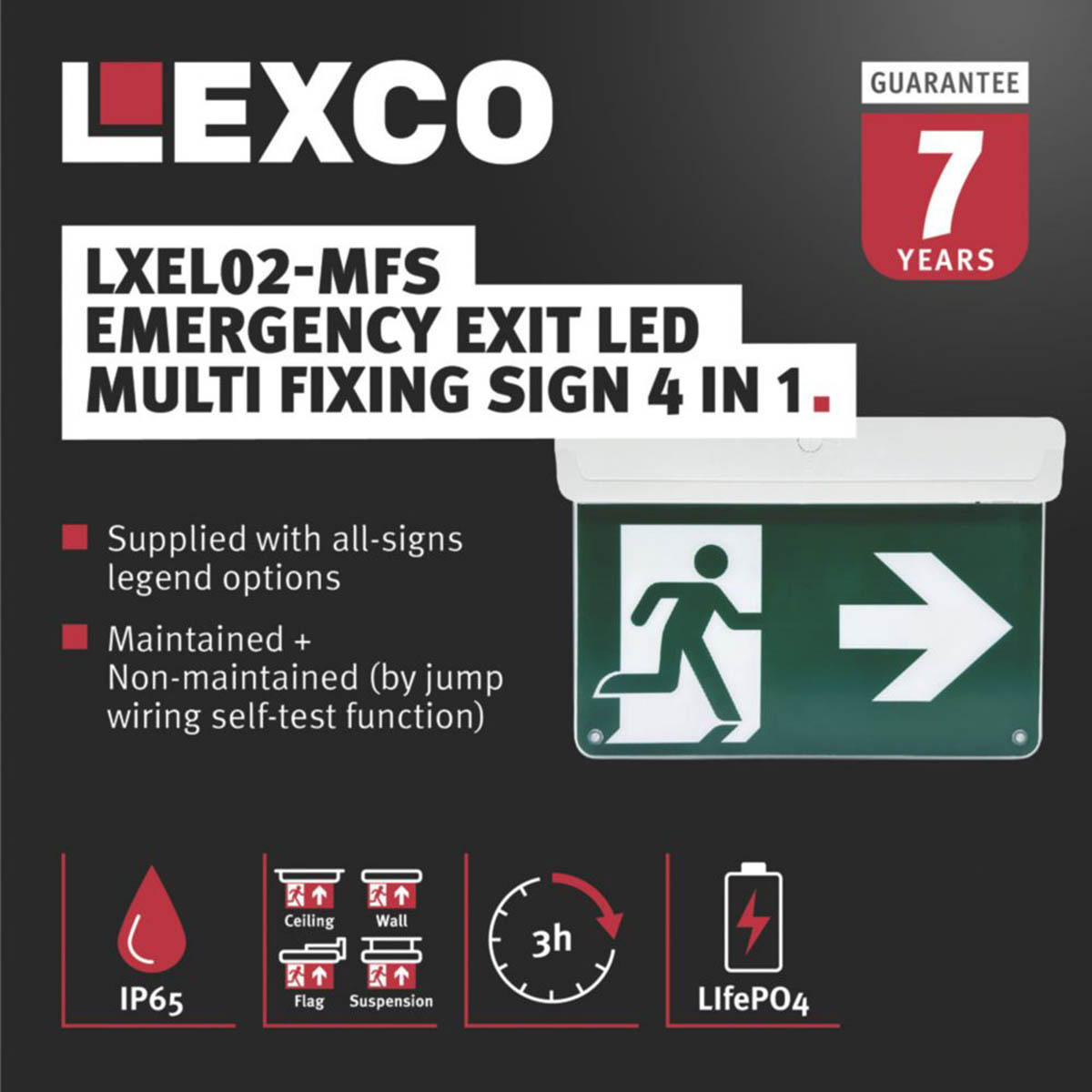 Lexco Emergency LED Exit Light 20lm Daylight Up Down Left Right Arrow 2.2W - Image 5