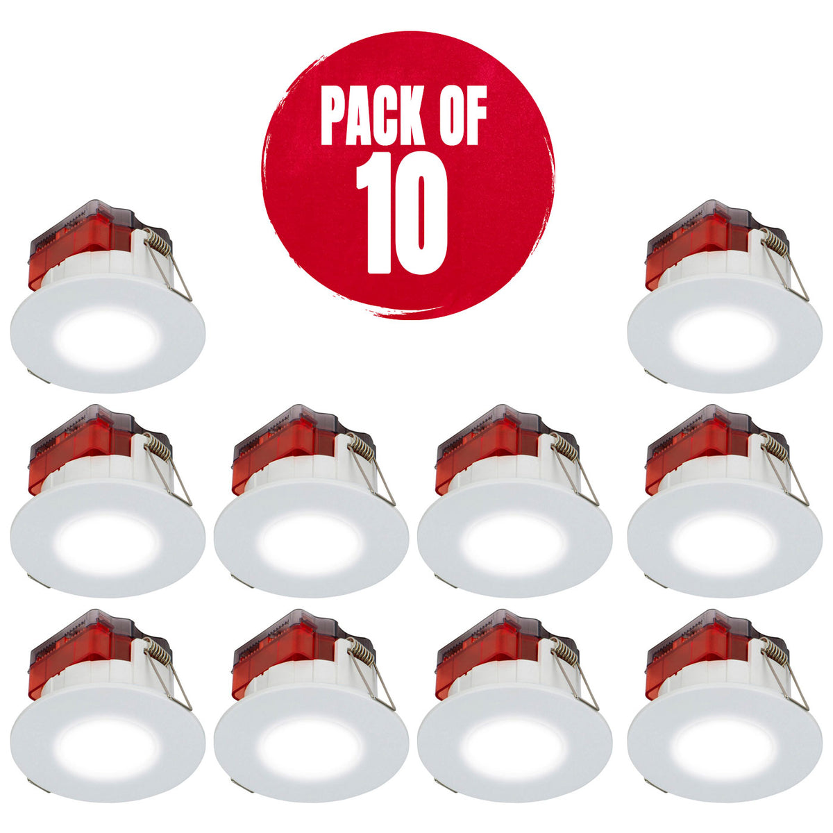 LED Downlights Fixed Dimmable White Bathroom Round IP65 550lm 10 Pack - Image 1