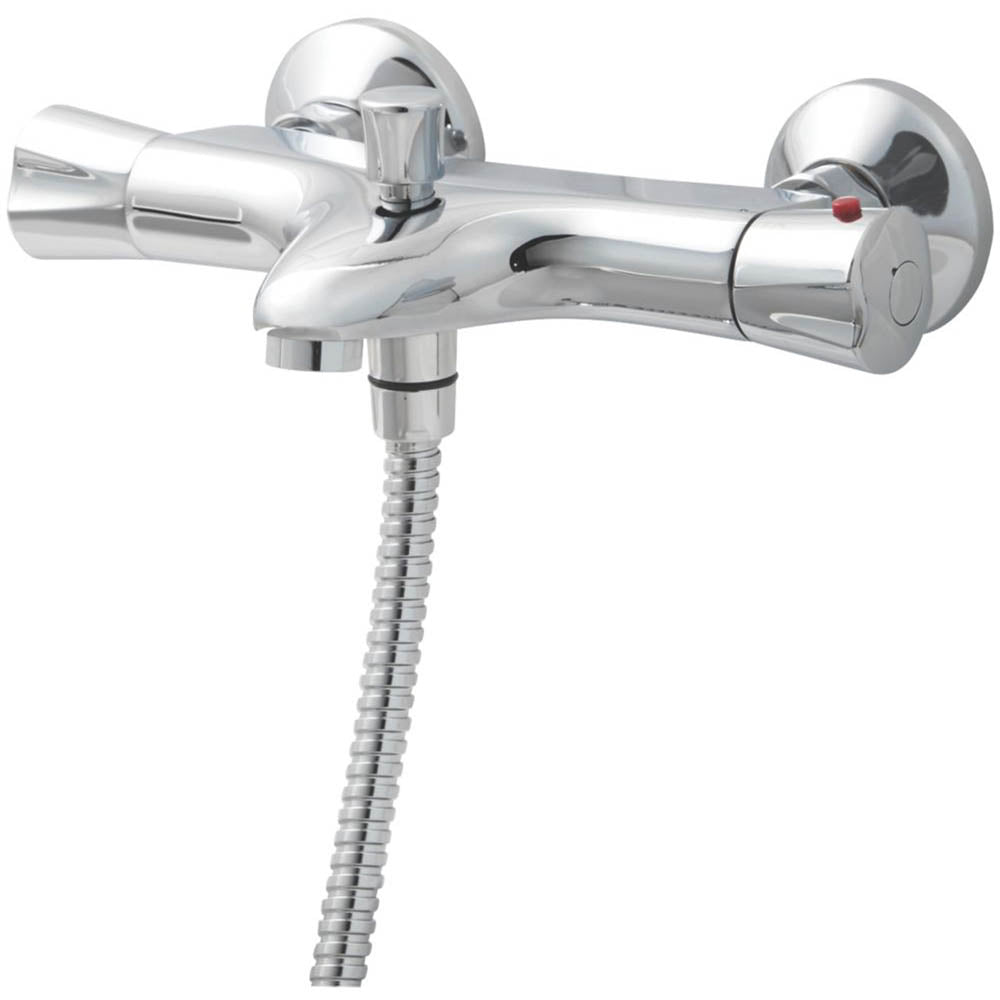 Bath Shower Mixer Tap Thermostatic Chrome Wall Mounted Dual Control Round - Image 1