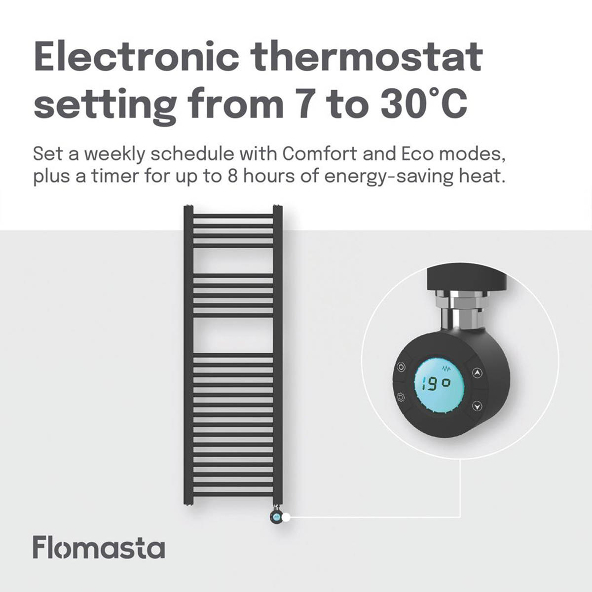 Flomasta Electric Towel Rail Radiator Black Flat Bathroom Warmer (H)120x(W)40cm - Image 5