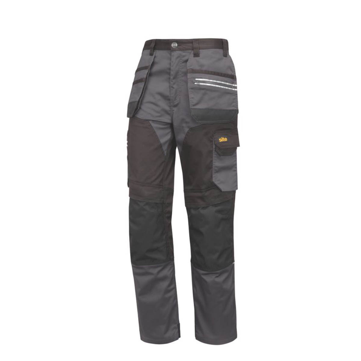 Site Work Trousers Mens Regular Fit Grey Black Stretch Multi Pockets 42"W 30"L - Image 1