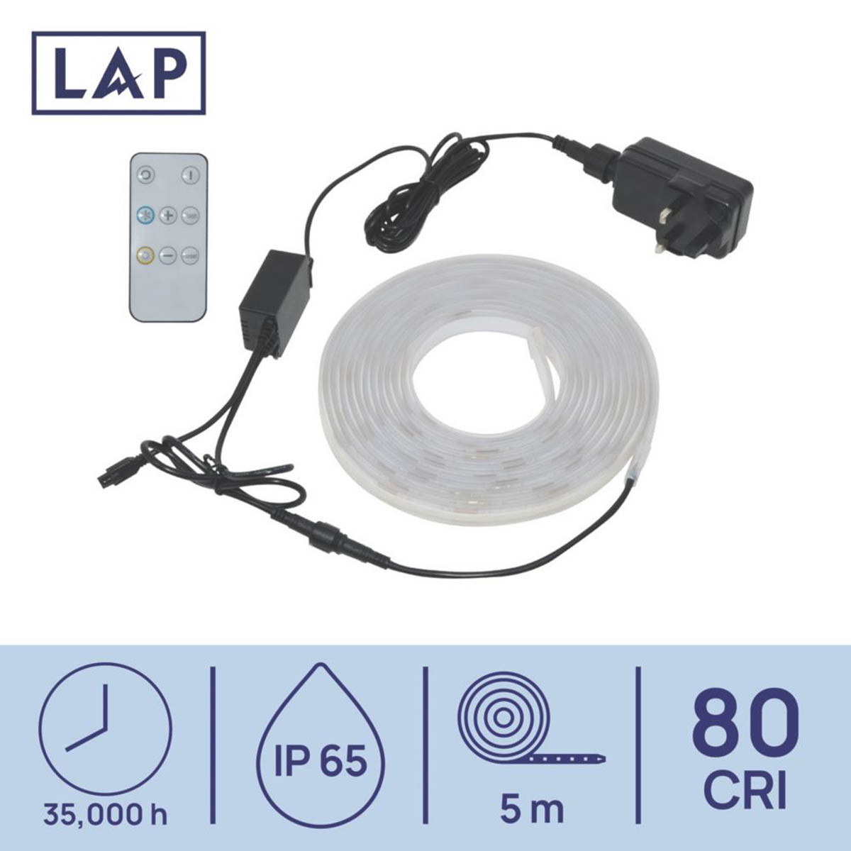 Lap LED Strip Light 5m Dimmable Variable White 2000lm Indoor Outdoor 20W - Image 4