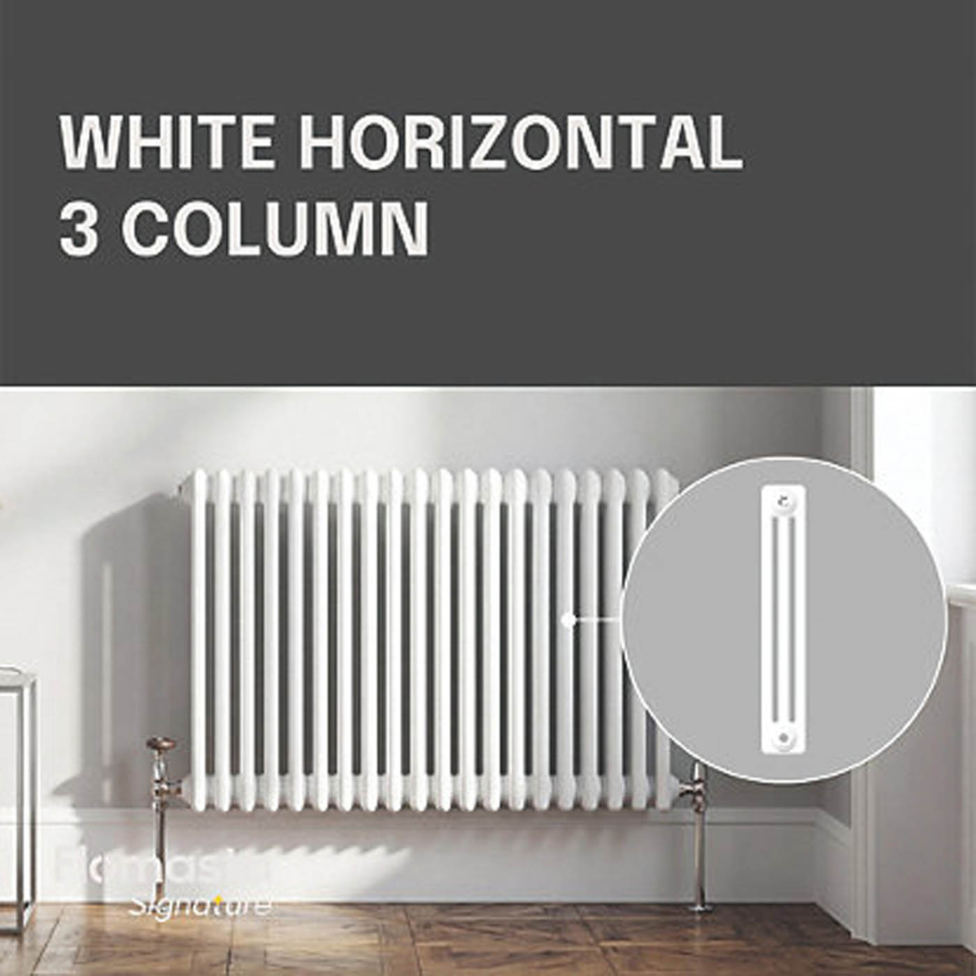Flomasta 600mm x 1010mm 4366BTU White Horizontal 3 Column Radiator - Image 3