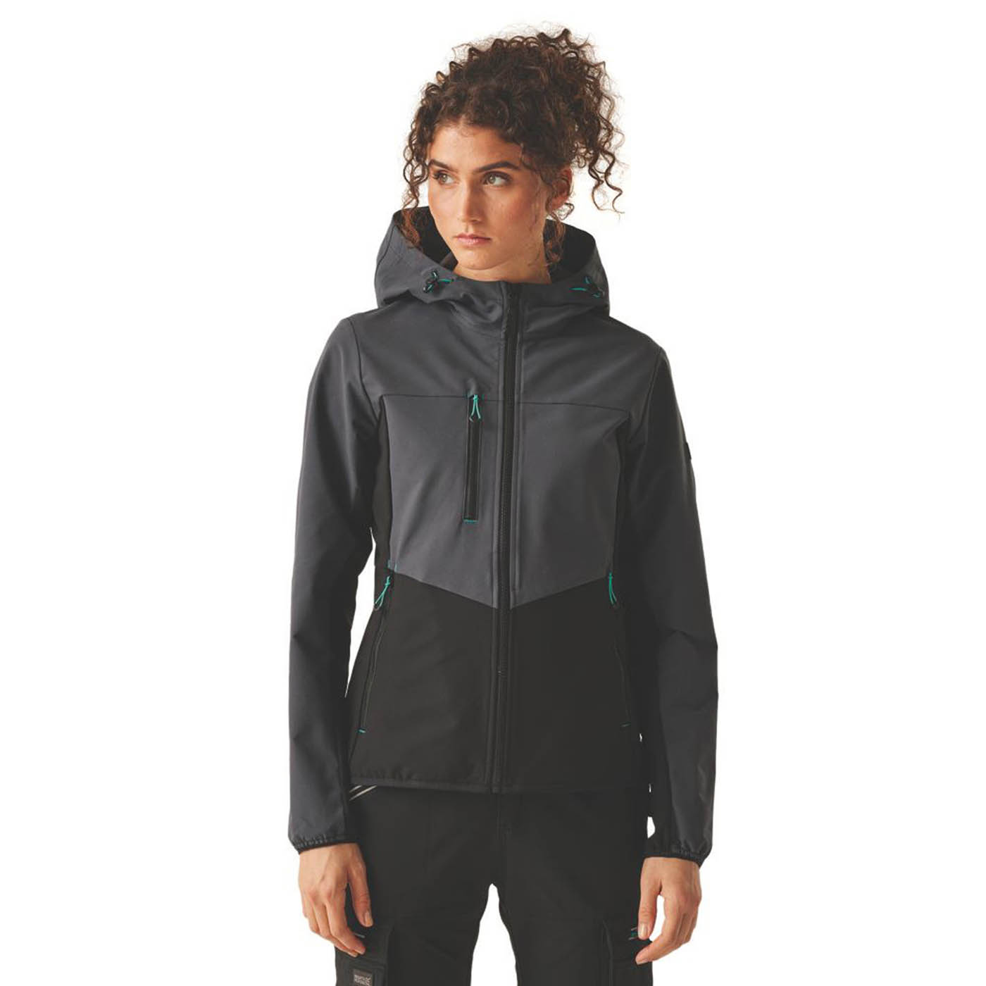 Regatta Work Jacket Womens Stretch Softshell Grey Breathable Hooded Coat Size 12 - Image 3