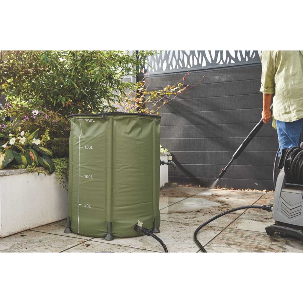 Water Butt Portable PVC Integrated Lid With Zip Green Frost Resistant 200Ltr - Image 5