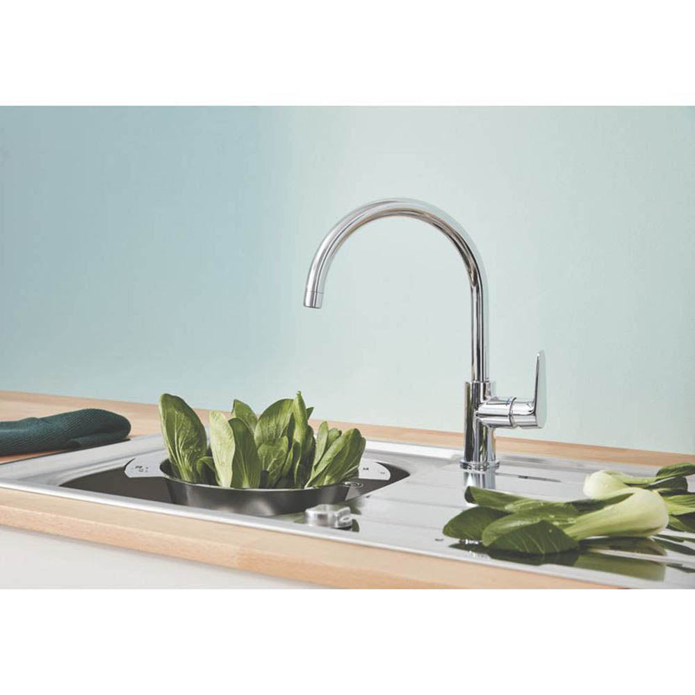 Kitchen Mixer Tap Mono Bau Curve Single Lever Chrome Swivel Spout Deck 5 Bar - Image 2