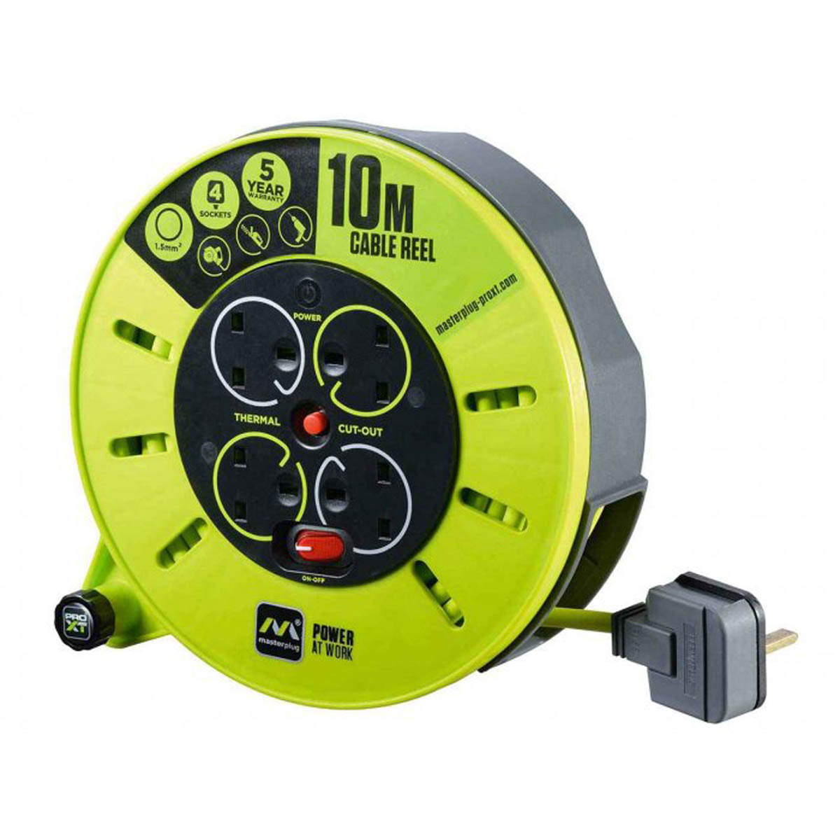Masterplug Cable Reel 4 Gang 13amp Portable Heavy Duty Extension Lead 10m - Image 3