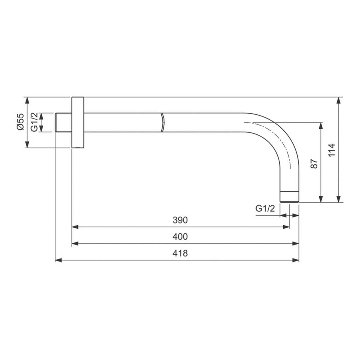 Ideal Standard Shower Arm Idealrain Horizontal Wall Mounted Silver 400mm x 55mm - Image 3