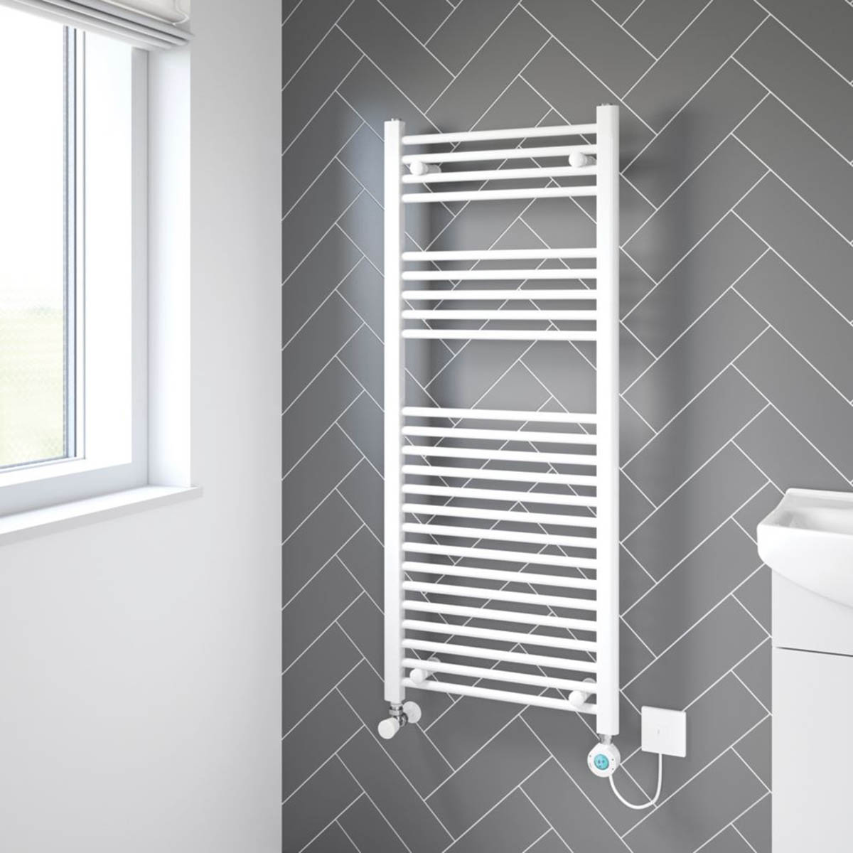 Flomasta Electric Towel Rail Radiator White Flat Bathroom Warmer (H)120x(W)50cm - Image 2