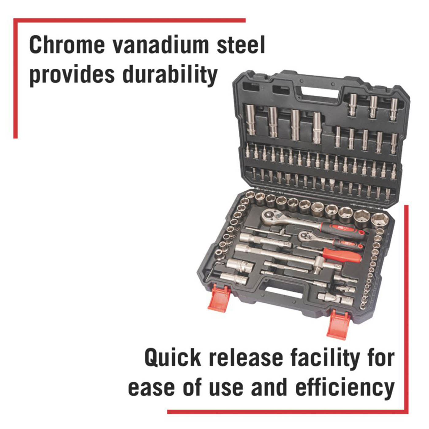 Forge Steel 3/8”, 1/4” & 1/2“ Drive Socket Set 94 Pieces - Image 3