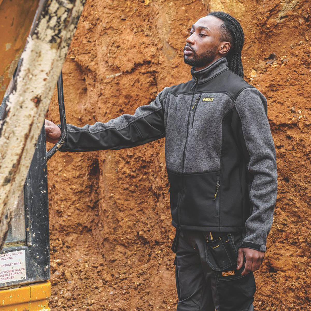 DeWalt Work Fleeces Jacket Mens Grey Black Breathable Zip Up Medium 43" Chest - Image 5