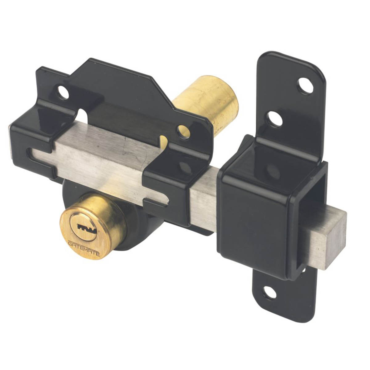 GateMate Long Throw Lock Double 70mm Black Stainless Steel Round Durable 154mm - Image 1