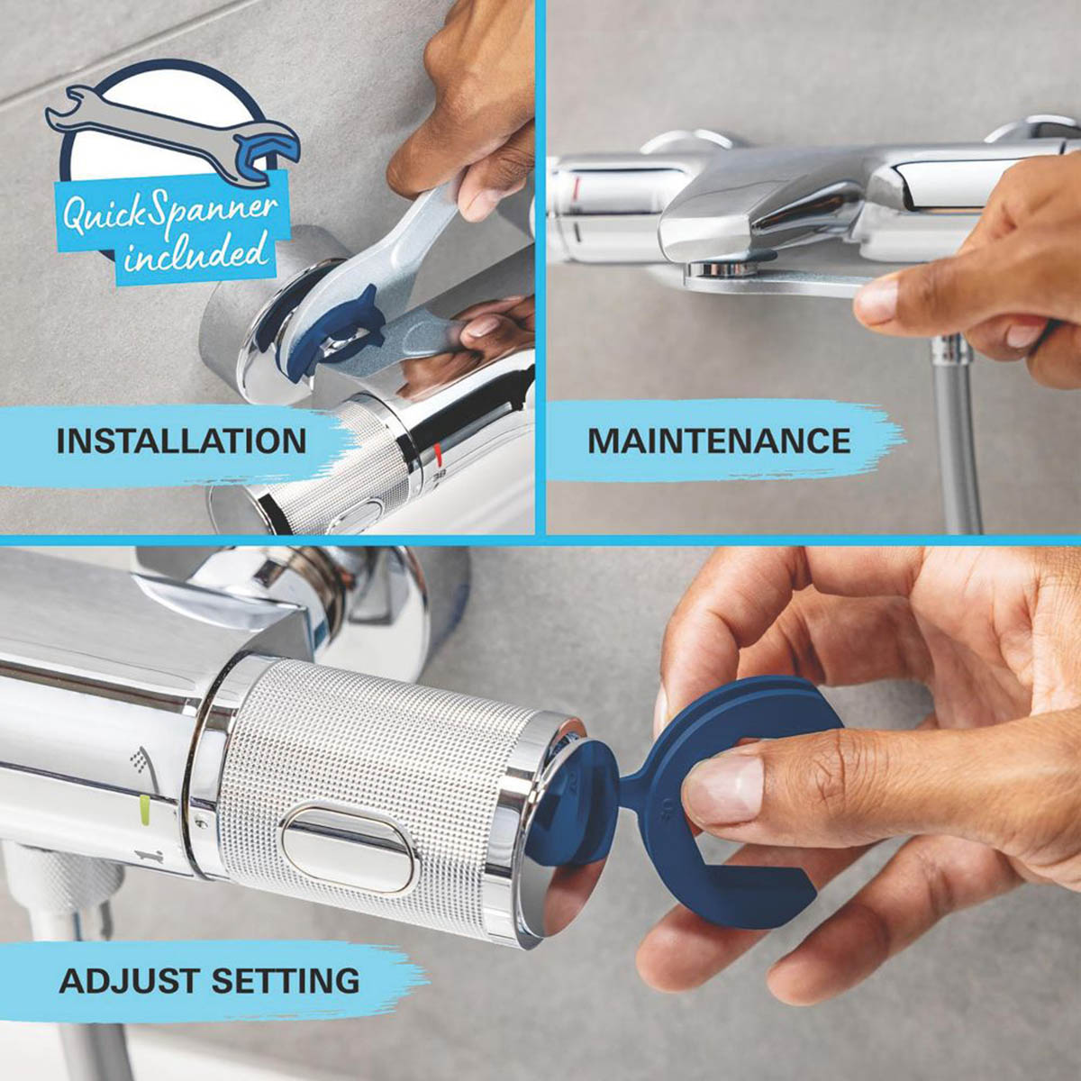 Grohe Thermostatic Shower System Exposed Chrome Single Spray Pattern Twin Head - Image 6