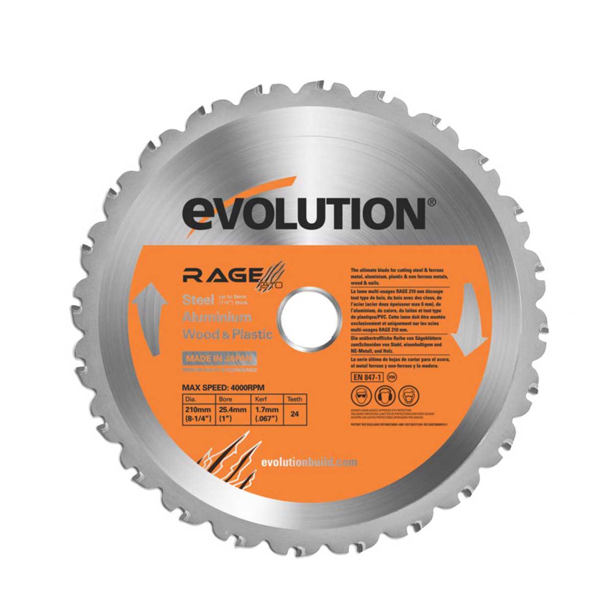 Evolution Circular Saw Blade RAGE210TCT 24T 210x25.4mm Aluminium Plastic Wood - Image 2