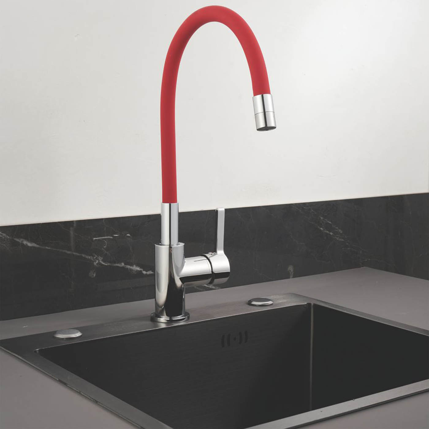 Piasa Pull-Out Spray Mixer Kitchen Tap Chrome & Red - Image 2