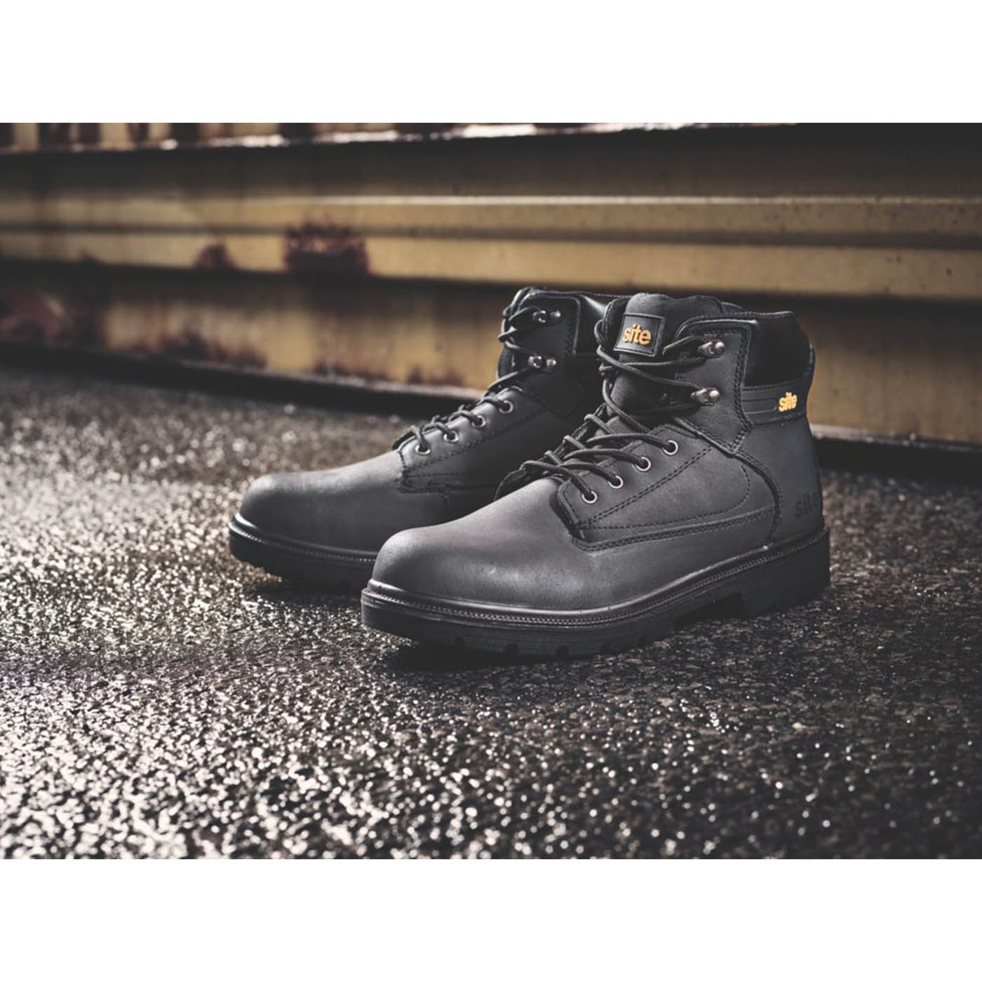 Site Safety Boots Mens Wide Fit Black Leather Steel Toe Lightweight Size 7 - Image 2