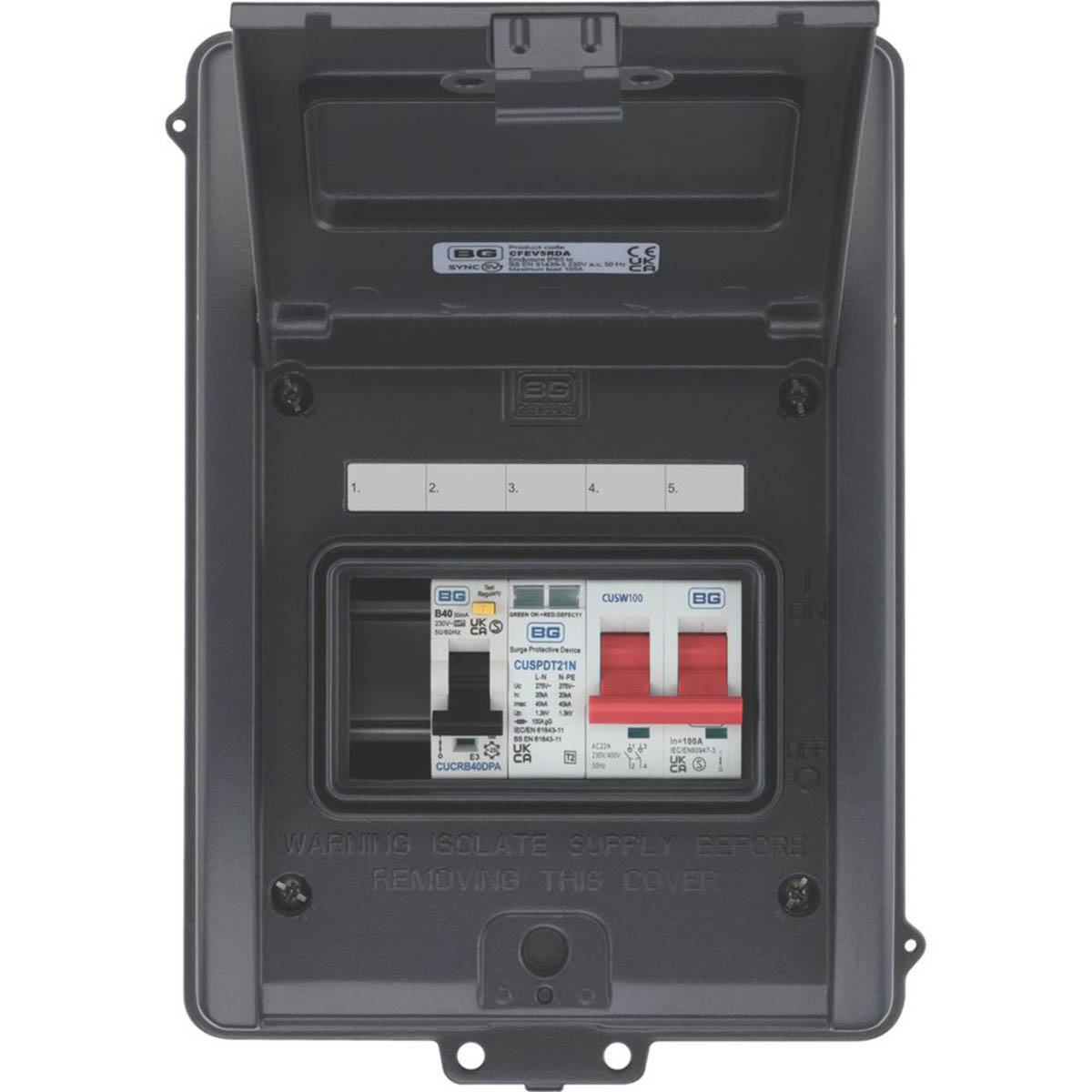 British General EV Consumer Unit Type 2 SPD Outdoor 5 Module Part Populated - Image 4