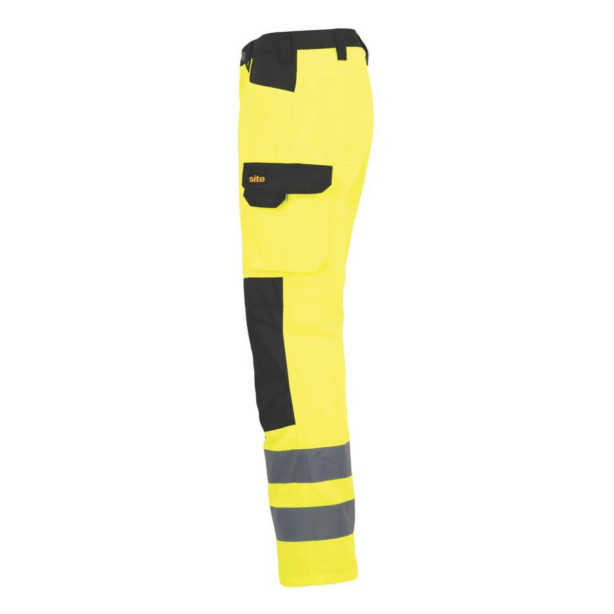 Site Mens Hi-Vis Work Trousers Yellow/Black Reflective Multi Pockets 38" W 32" L - Image 4