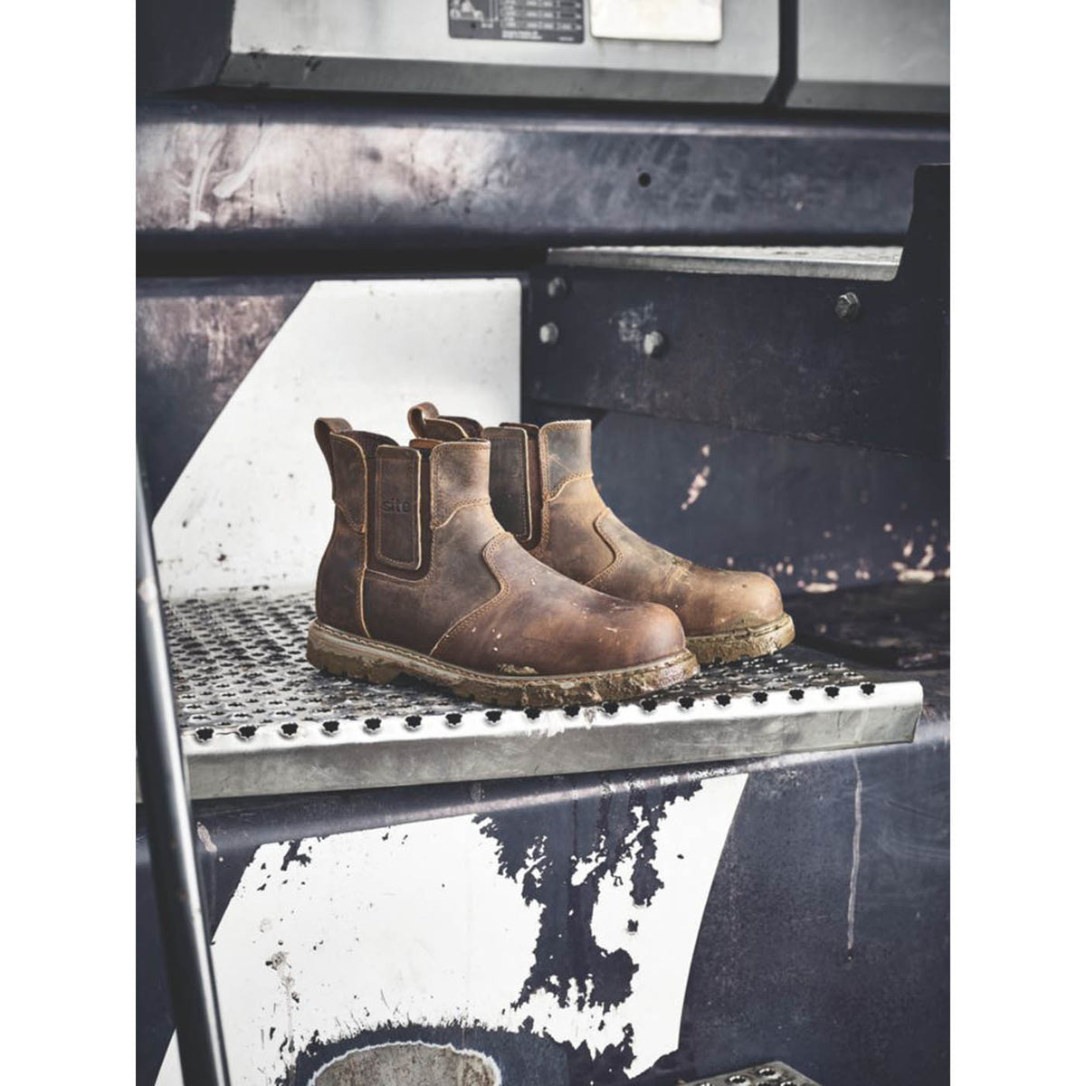 Site Mens Safety Boots Brown Leather Steel Toe Cap Slip On Wide Fit Size 6 - Image 6
