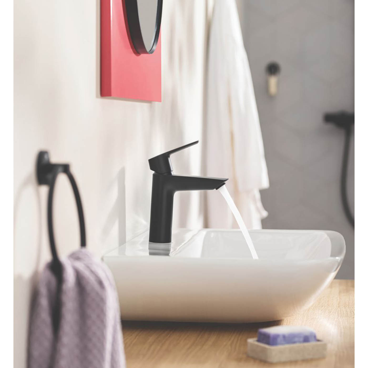 Grohe QuickFix Start Matt Black 165mm Standard Lever Mono Basin Mixer Tap With Pop-Up Waste - Image 4