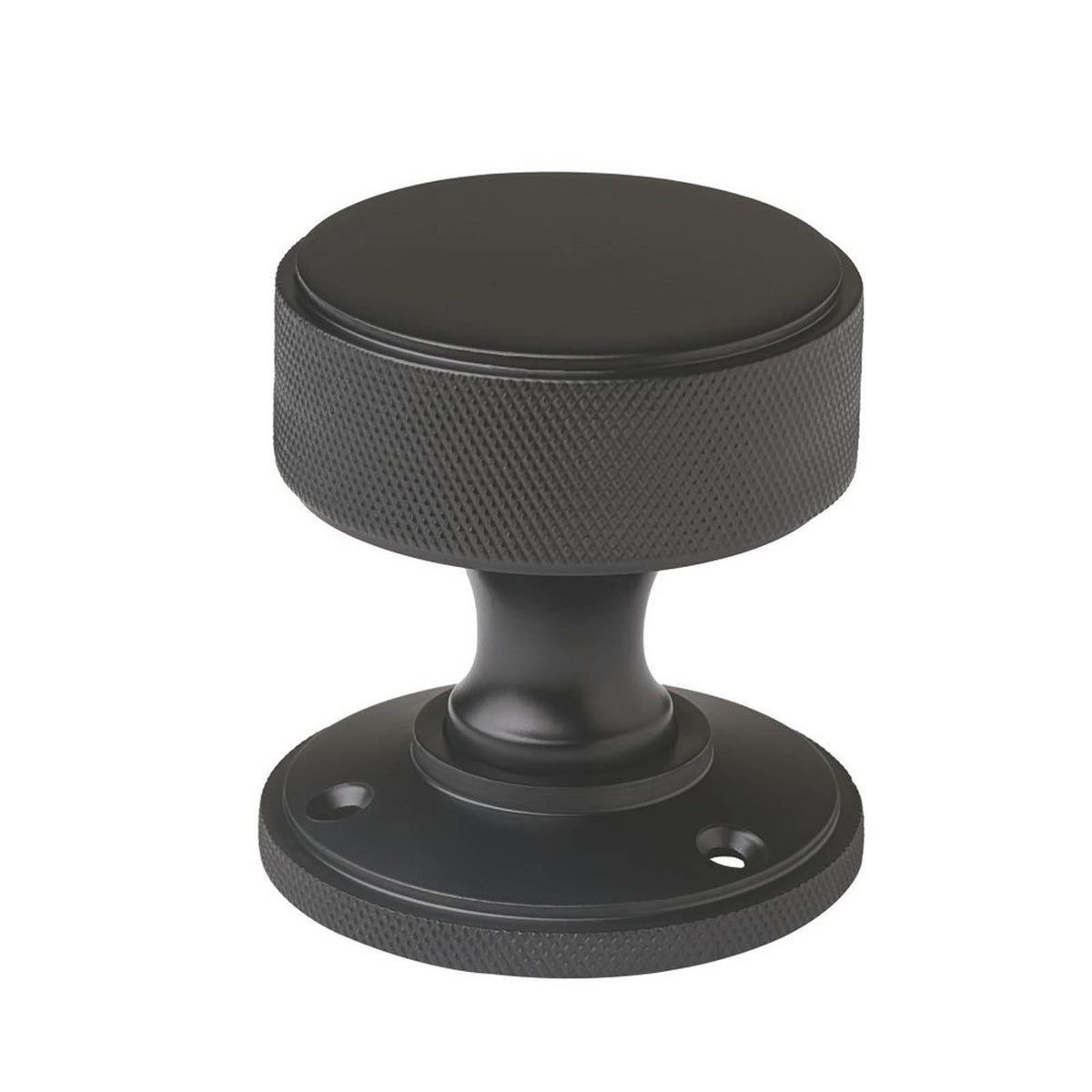 Designer Levers Mortice Door Knob Pair Matt Black Knurled Brass Internal 60mm - Image 2
