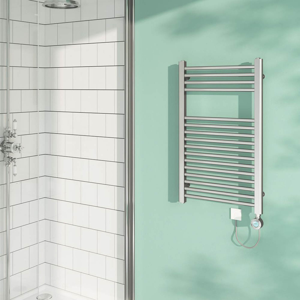 Flomasta Electric Towel Rail Radiator Chrome Flat Bathroom Warmer 80x50cm - Image 2