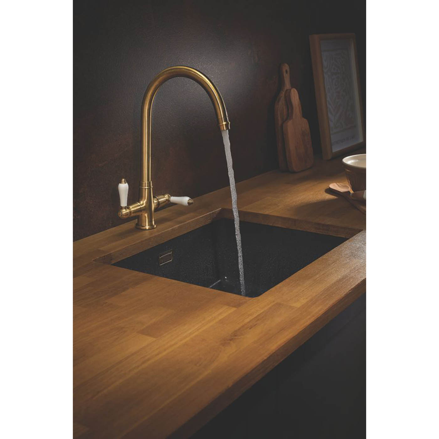 Kitchen Sink Tap Monobloc Mixer Brushed Bronze PVD Dual Lever Traditional Faucet - Image 2