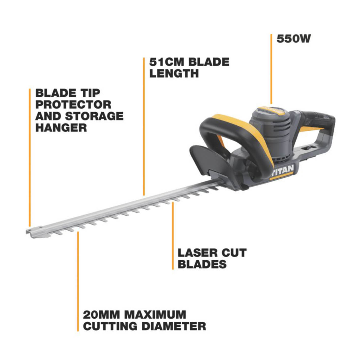 Titan Hedge Trimmer TTB1178GHT 50cm 550W 220-240V Corded - Image 3