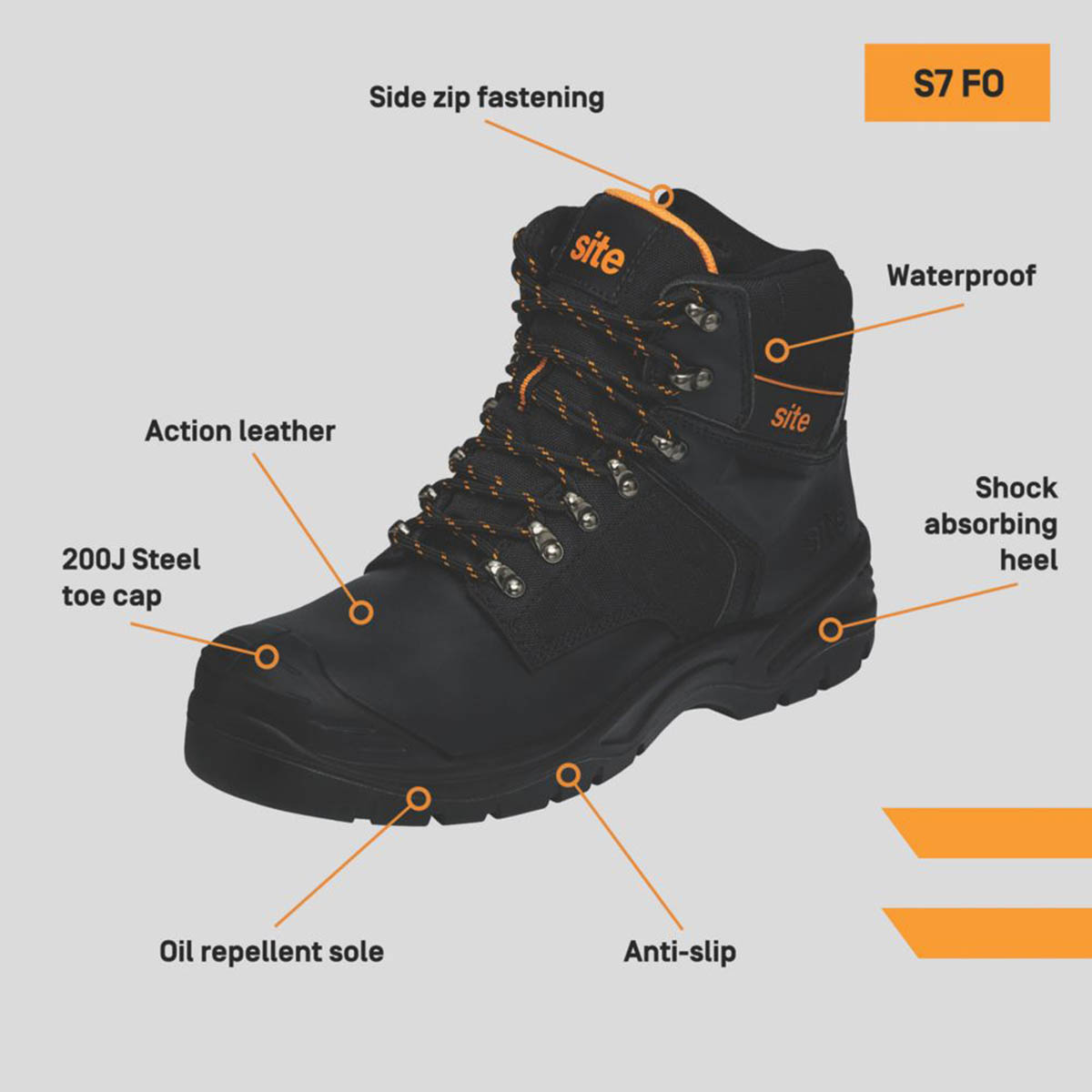 Site Safety Boots Mens Standard Fit Black Leather Waterproof Steel Toe Size 7 - Image 3