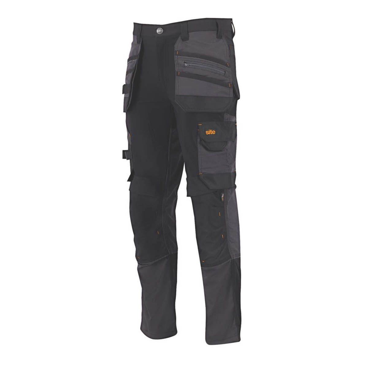 Site Work Trousers Mens Slim Fit Black Grey Stretch Multi Pockets 40"W 32"L - Image 1