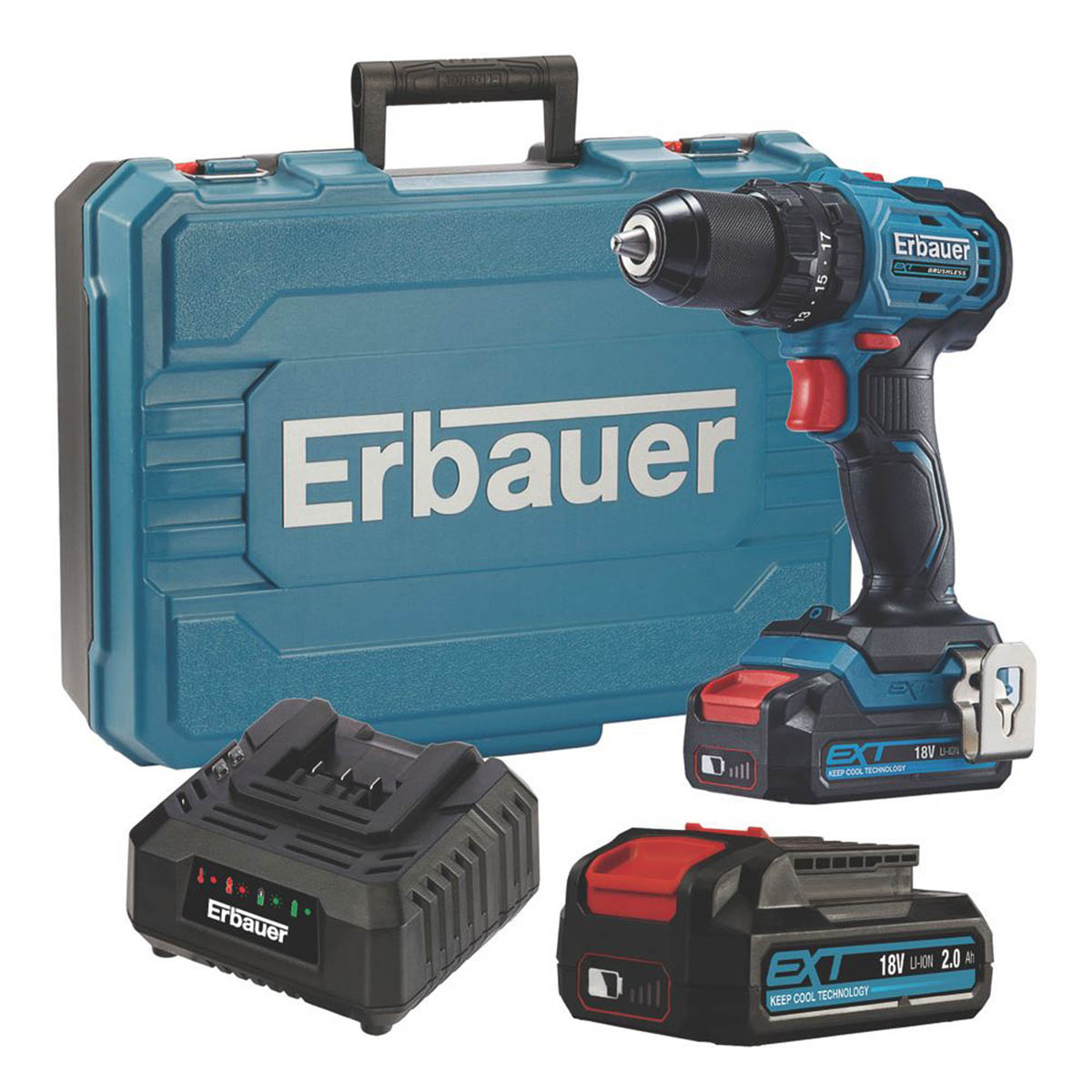 Erbauer Combi Drill Cordless 18V 2x2.0Ah Li-Ion ECCD18-Li Brushless Compact - Image 1