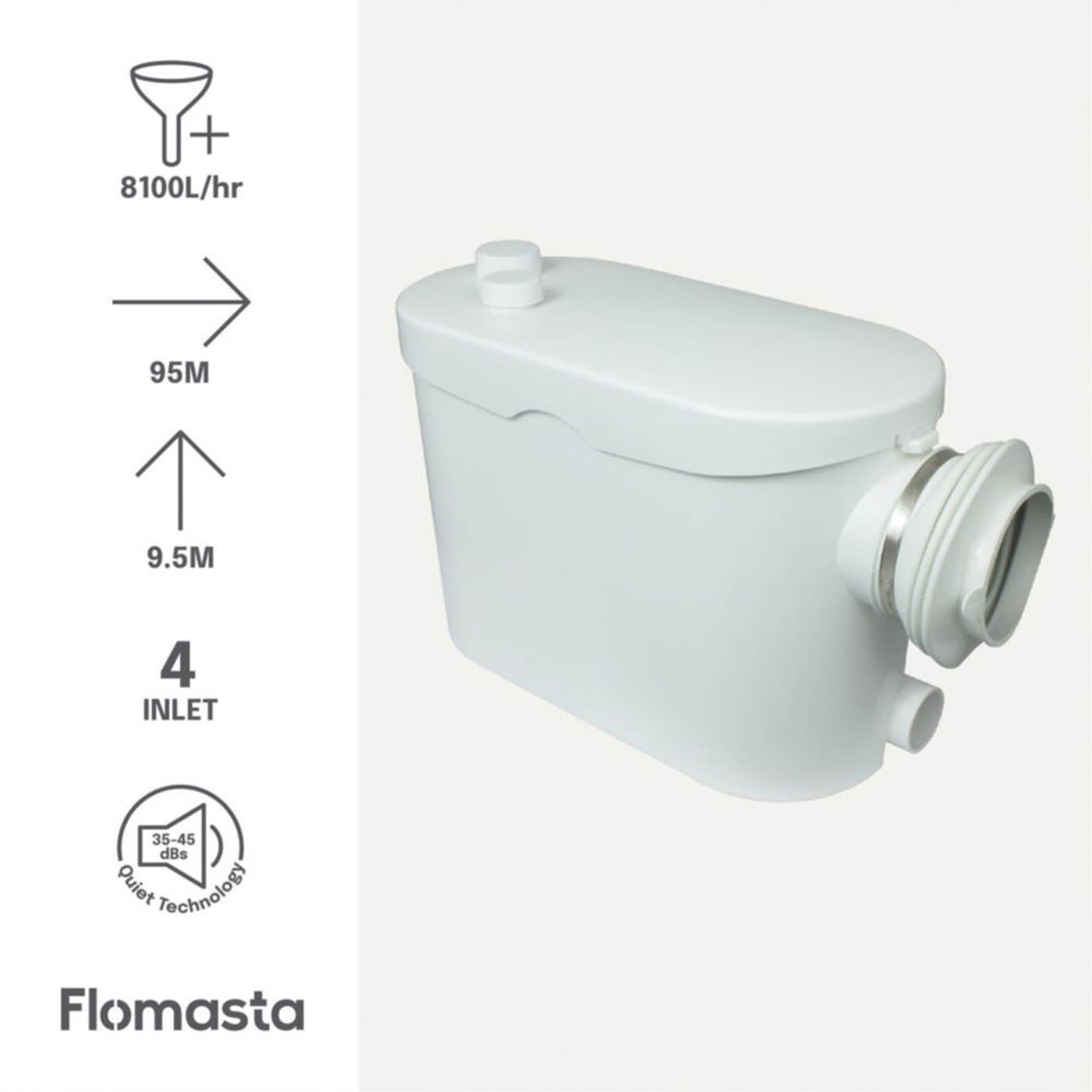 Flomasta Macerator WC And Bathroom White Heavy Duty Automatic Activation 400W - Image 3
