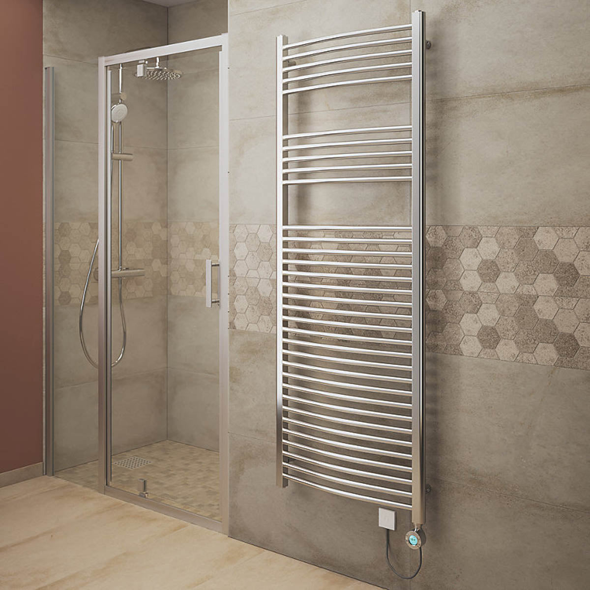 Flomasta Electric Towel Rail Radiator Chrome Curved Bathroom Warmer H160xW60cm - Image 2