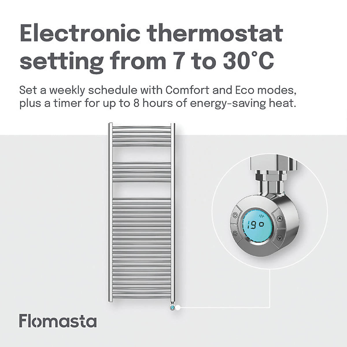 Flomasta Electric Towel Rail Radiator Chrome Curved Bathroom Warmer H160xW60cm - Image 4