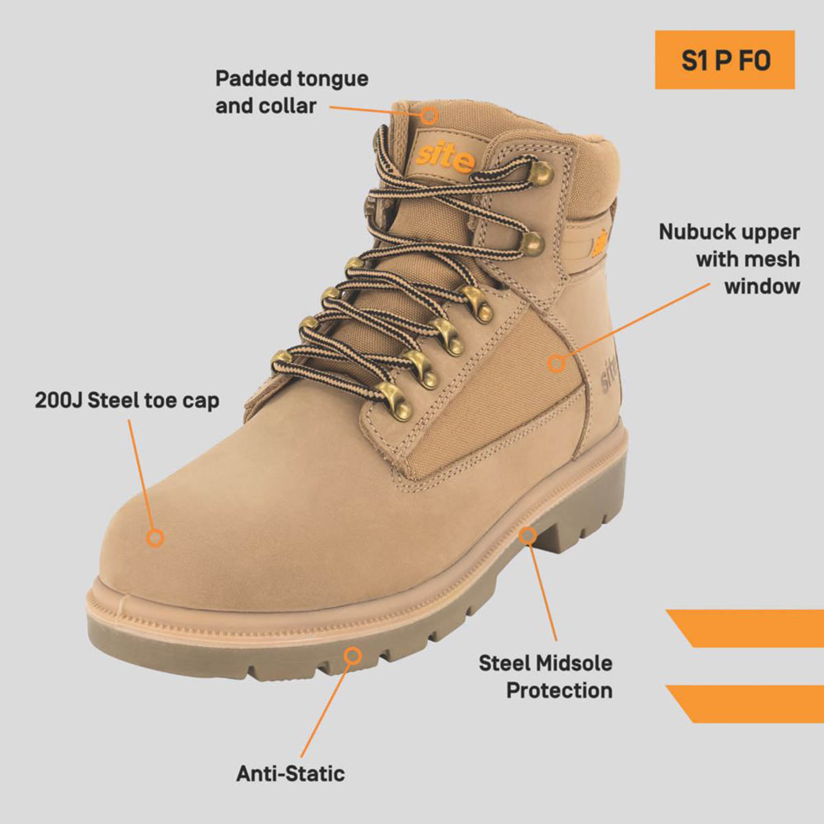 Site Safety Boots Mens Standard Fit Stone Leather Work Shoes Steel Toe Size 9 - Image 3