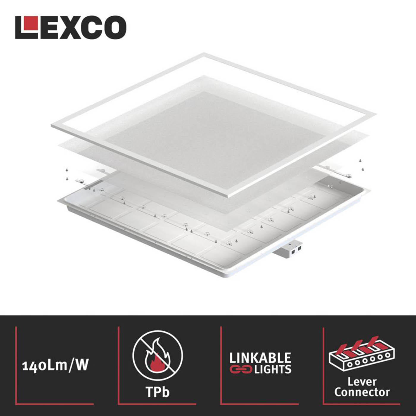 Lexco Panel Light LED Square Cool White Dimmable 26W Ceiling Mounted 595 x 595mm - Image 4